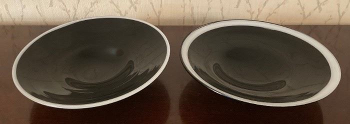 Black glass bowls with white trim