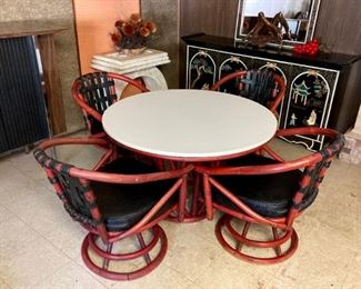 Mid-century bamboo style table and chairs