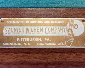 Saunier-Wilhelm Company pool table