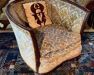 Antique upholstered barrel chair