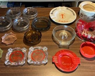 Various glass and ceramic ashtrays