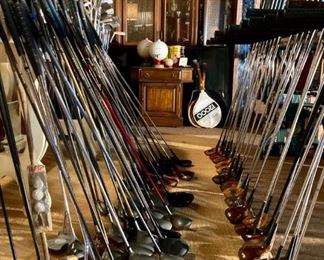 Hundreds of golf clubs, tennis racquets