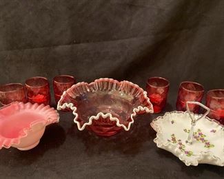 H036 Cranberry Glass Ruffle Bowls More