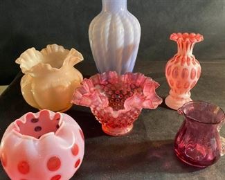 Lr058 Fenton Hobnail Cranberry Bowl More