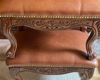 LR071 Leather And Wood Ottomans