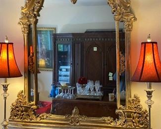 Lr074 Ornate Gold Mirror Pair of Lamps