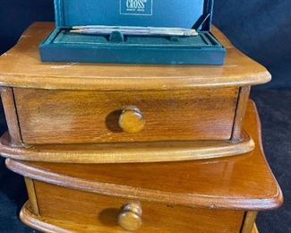 Lr086 Pair Wooden Boxes with Drawer Cross PenPencil Set