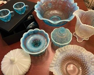 LR093 Vintage Blue Glass Punchbowl Glasses More