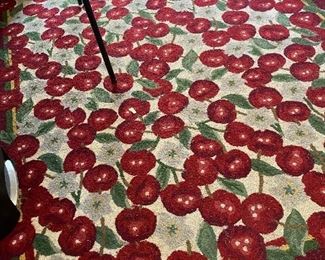 Vintage Handmade hooked rug of cherries