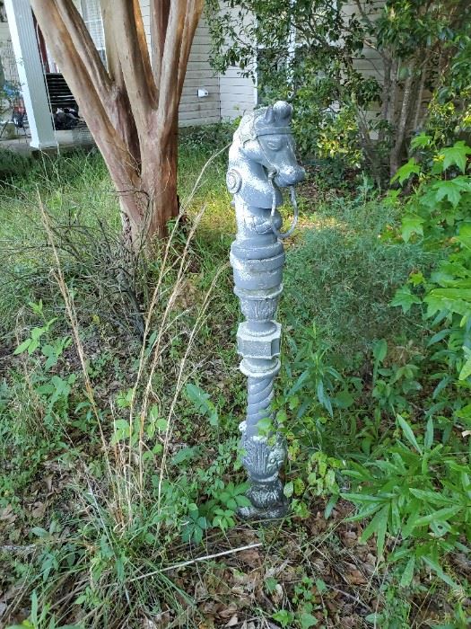 Very cool metal hitching post.