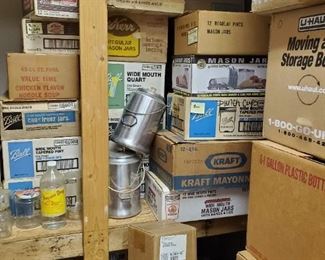 Canning supplies hundreds of new and used jars