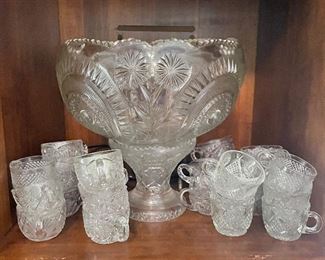 Vintage Depression Glass Punch Bowl and pedestal