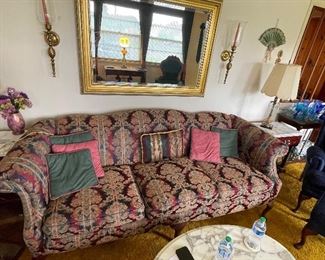 Jetton couch, with gold, navy, green and burgandy.