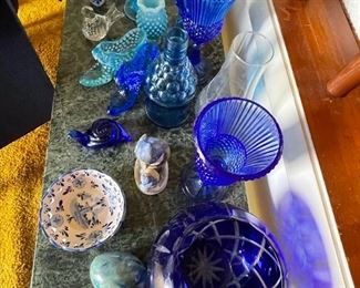 Decorative blue glass.