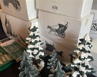 Holly Tree Village pieces, tree, bridege, church, carriage and more.