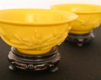 Yellow Imperial Peking glass bowls-No apparent defects!