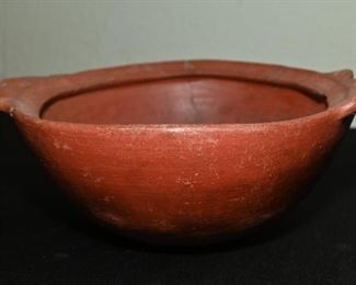 Pre-Columbian redware bowl with face/hand handles. In great condition!