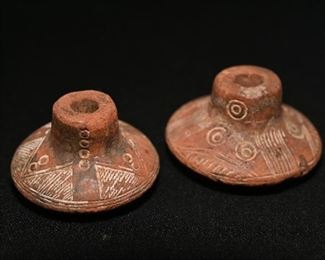Miniature pre-columbian Peruvian etched pots-very small-about 1.5"