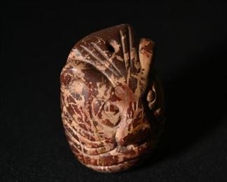 Pre-columbian Moche bi-chrome lion head