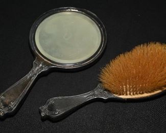 Antique silver brush & mirror