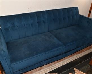 Mid Century cobalt tufted sofa-needs a little TLC.
