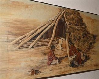This is a stunning, and quite old, painting of a Native American Scene. Oil Painting by Elaine Manning Crook