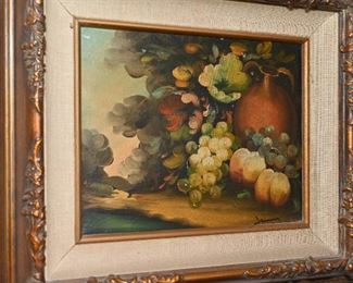 Still Life w/Fruit oil on canvas by Sennes with certificate of authenticity
