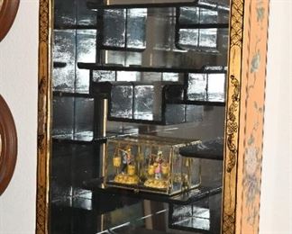 Asian lacquerware floral wall display cabinet