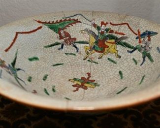 Crackle glaze Asian samurai bowl 