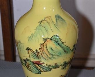 Porcelain vase with mountain scene-stands about 2 ft tall