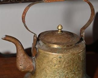 Vintage etched brass teapot