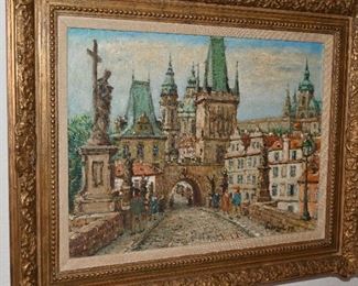"Charles Bridge-Prague" Oil on canvas with certificate of authenticity by Al Lecoque