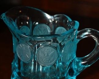 Blue fostoria coin glass creamer
