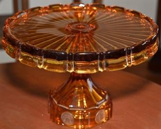 Amber fostoria coin glass cake plate