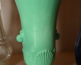 Lime green pressed glass vase-could be Fire King