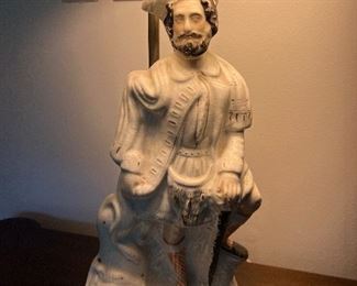 Antique Staffordshire Lamp hand painted "The Lion Slayer"