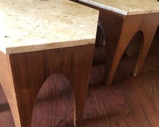 Pair of MCM occasional tables with stone tops
