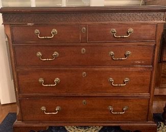 This is a mahogany chest, not an antique. A few imperfections on top area but good condition.  Price:250.00
