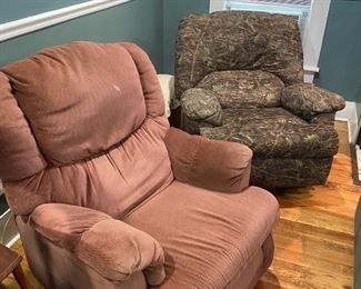 Reclining chairs, good condition. Camouflage $100.00, brown $50.00.