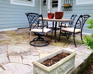 Patio set, Cover included, cement planters.