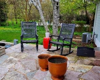 Rocking chairs, planters 