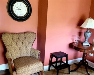 Arm chair, wing back chair, drum table