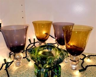 Signed art glass, colorful stemware