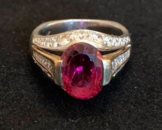 Gold, Diamond and Red Tourmaline Ring