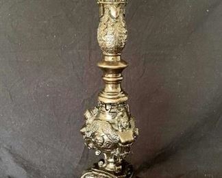 Sculptured Bronzed Pedestal With Marble Plate