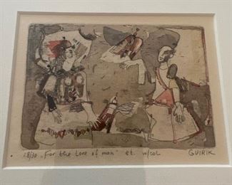 Russian artist Guirik  hand colored etching 