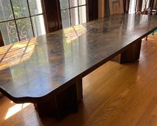 Signed Philip and Kelvin La Verne Large Size Chinoiserie Table In Etched Bronze 