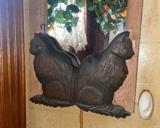Hand carved mirror of cats