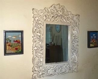 Beautiful detailed whitewash wood mirror