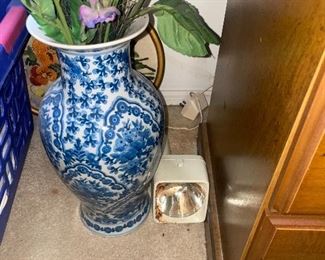Blue and white porcelain Asian style flower vase
